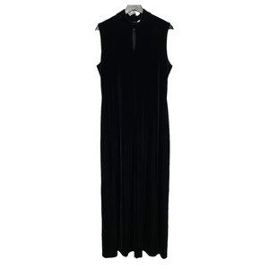 Vintage 90s Black Velvet Full Length Keyhole High Neck Dress Size 16